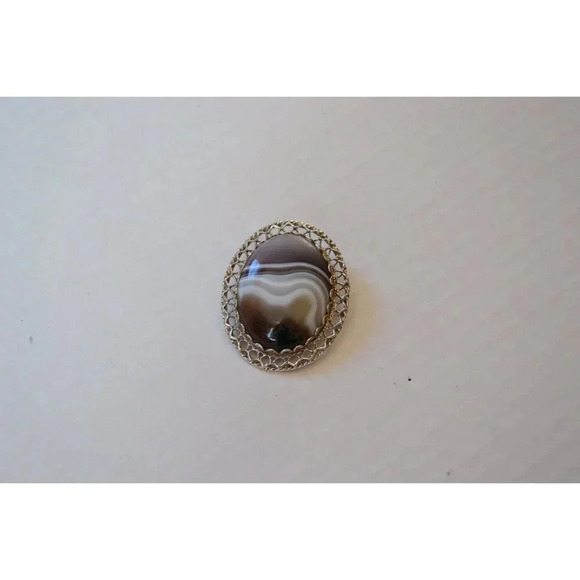 Vtg Banded Stone Pendant Brooch - Picture 4 of 8